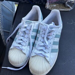 Adidas White and Light Blue Striped Sneakers